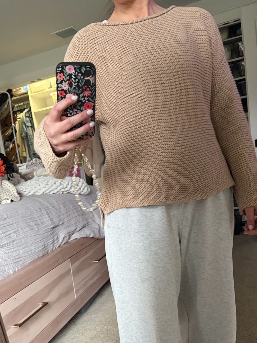 Casual Women's Beige Knit Sweater size medium sh&t that I knit